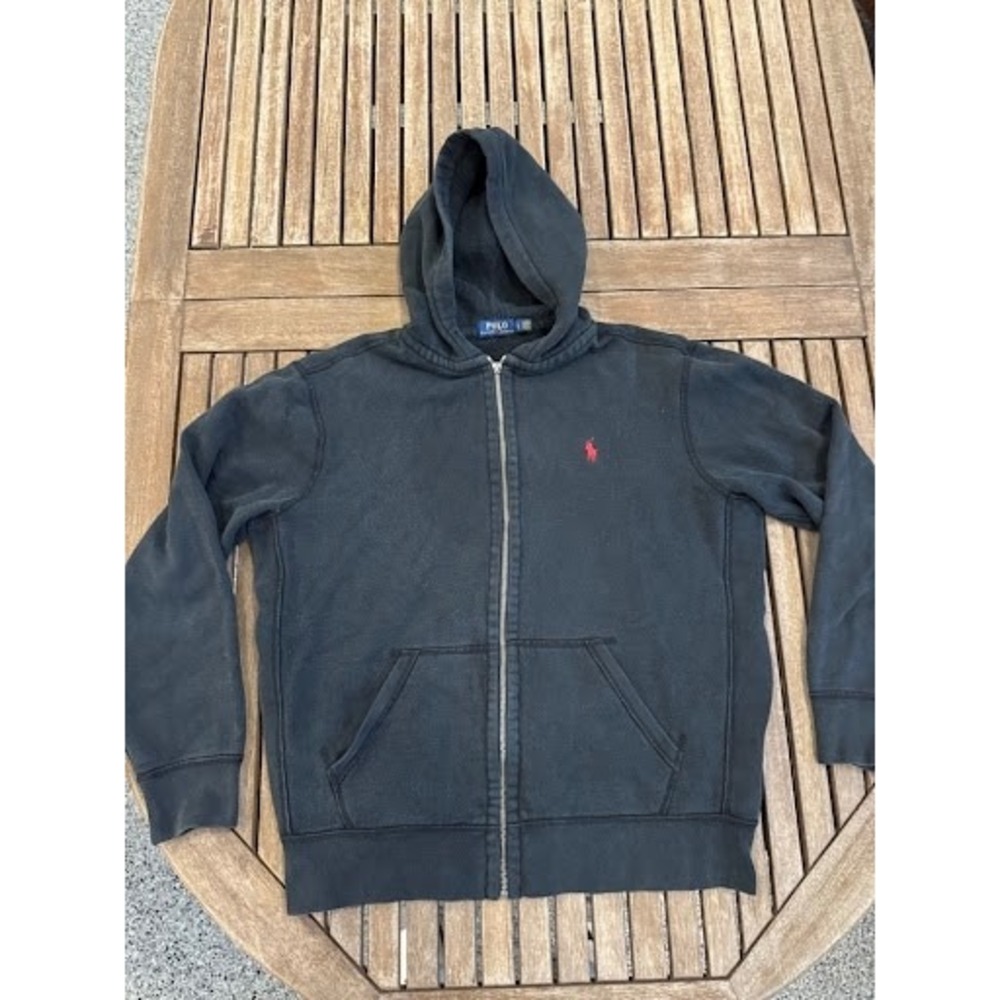 Polo Ralph Lauren Full Zip Hoodie Black Red Pony Waffle Lined Thermal Men's L